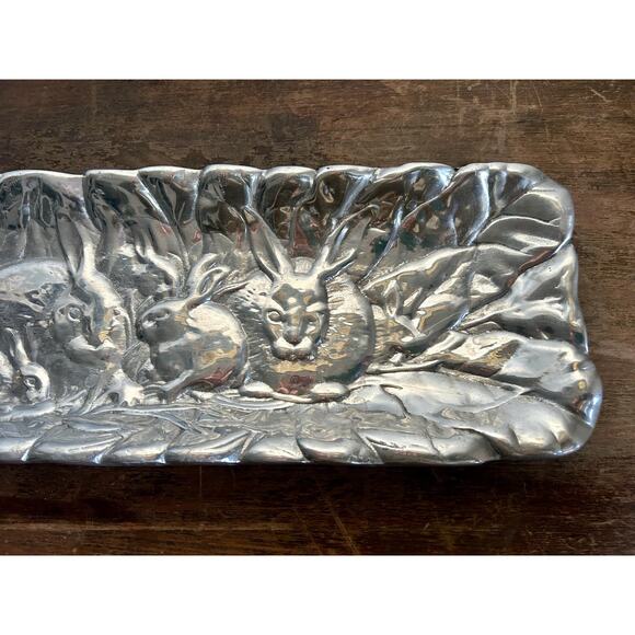 Vintage Pewter Bunny Long Tray | Easter Spring Decor | Prairiecore Granny Chic - Picture 4 of 7